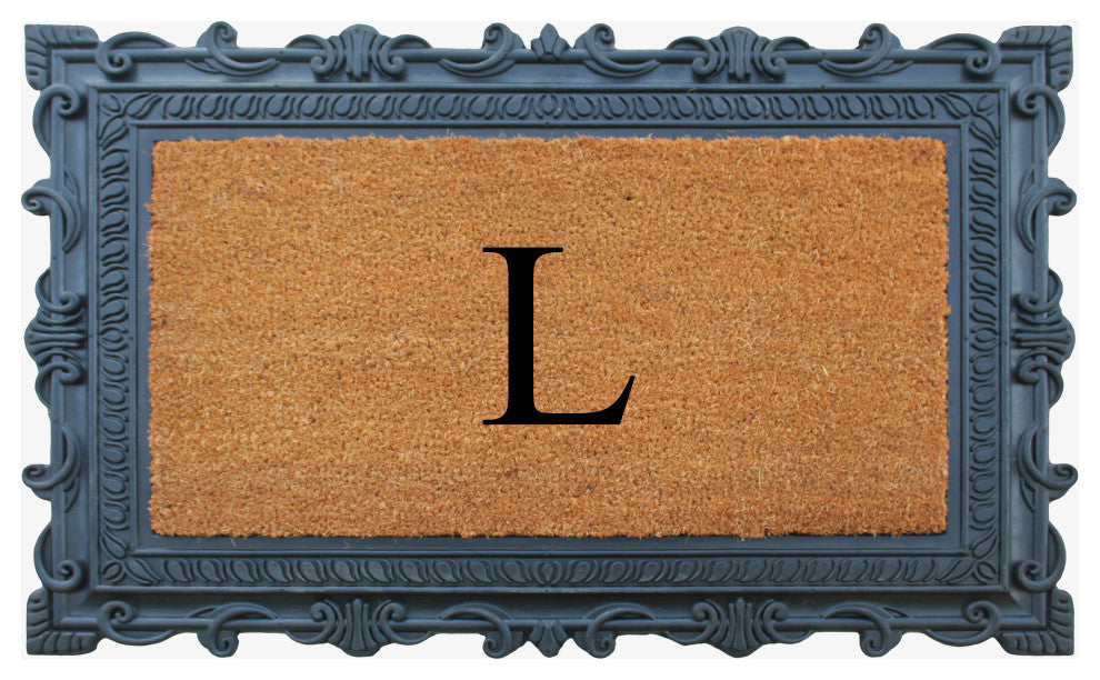 Carson Black/Beige Rubber And Coir 24"x36", Monogrammed Doormat, L