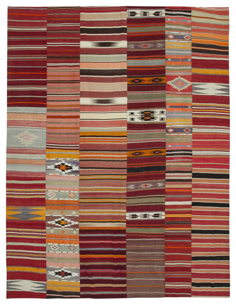Rug N Carpet - Handmade Turkish 10' 0'' x 13' 3'' Vintage Patchwork Kilim Rug