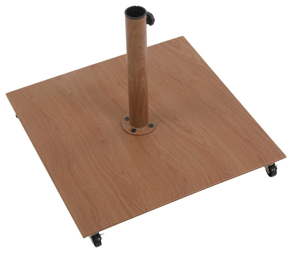 Fiji Patio Umbrella and Base, Navy, Teak Pole, Teak Belize Base