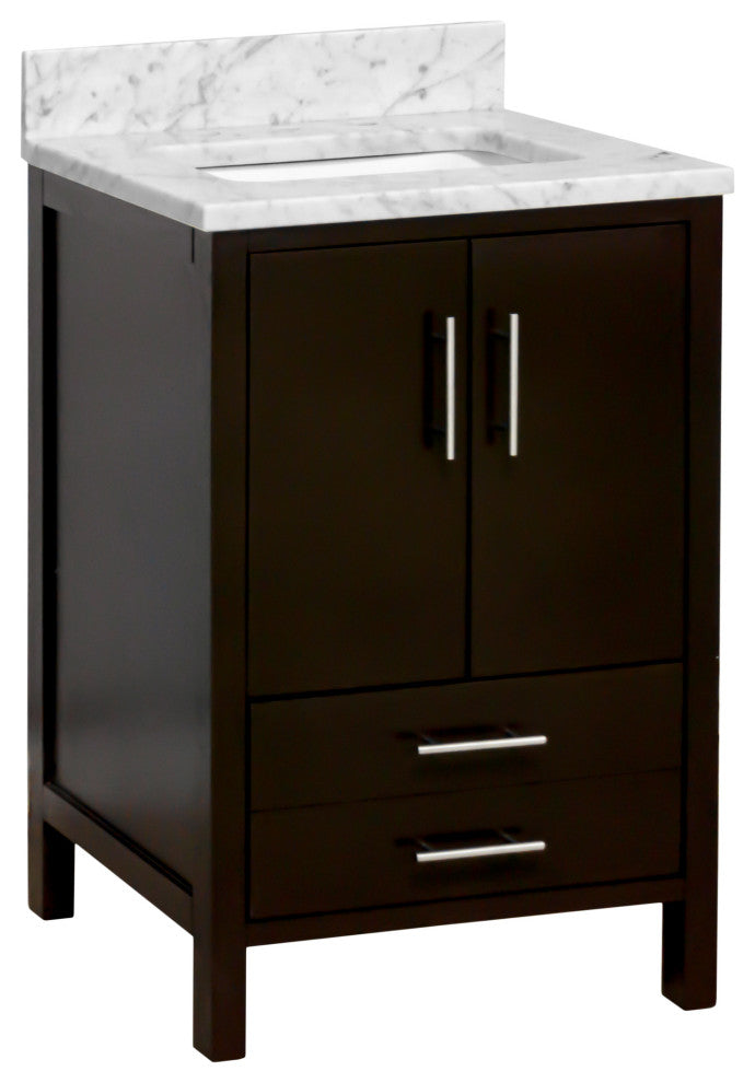 California 24" Bathroom Vanity, Chocolate, Carrara Marble
