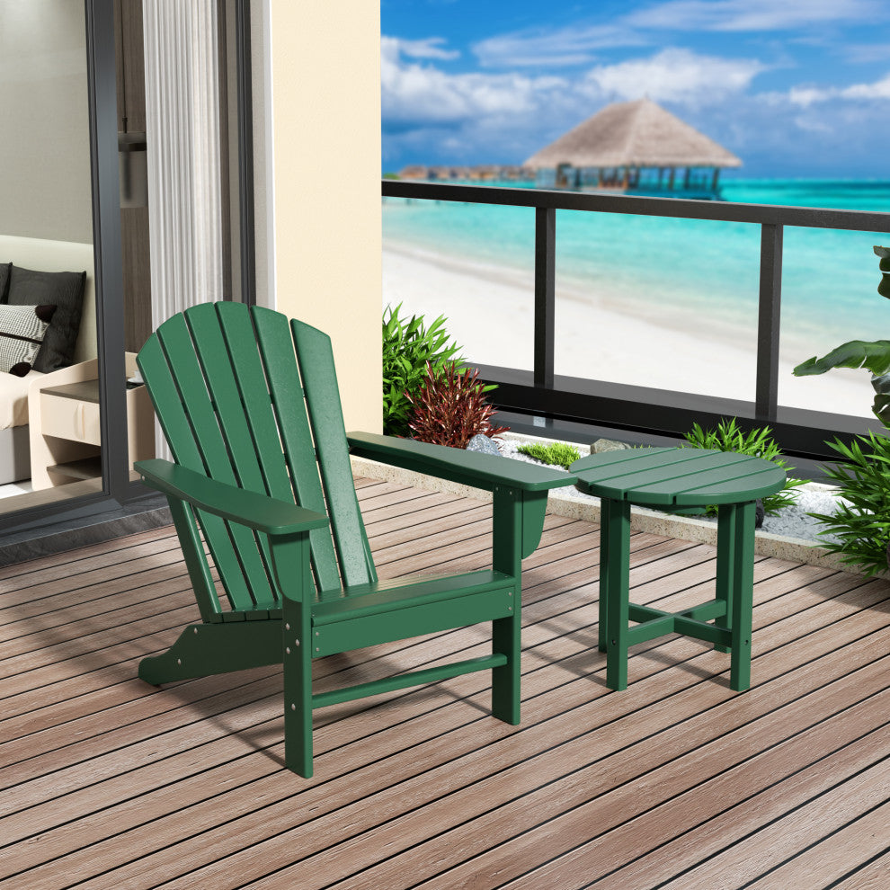 WestinTrends 2PC Outdoor Adirondack Poly Lumber Patio Chair, Side Table Set, Dark Green