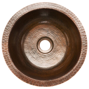 Premier Copper Products BR14DB2 14" Round Copper Bar Sink w/ 2" Drain Opening