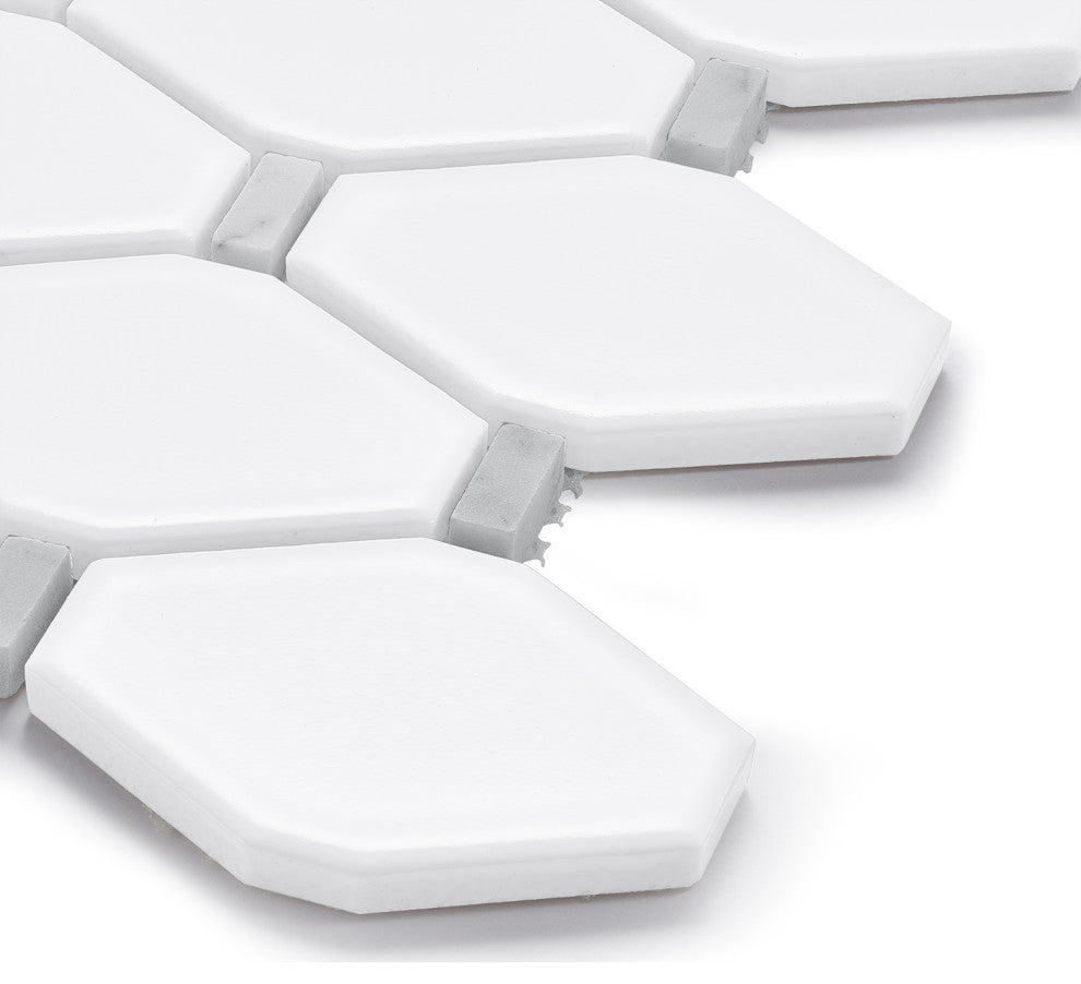 Badajoz 11.5x10.94, Honeycomb Glass Mosaic Tile, White, Box of 11