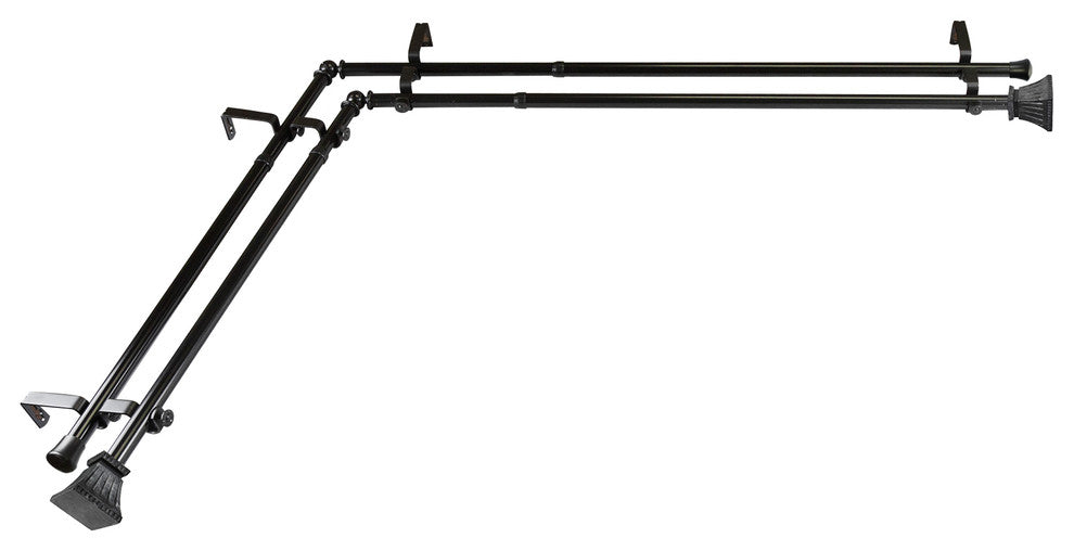 Aldo 13/16 inch Double Corner Window Curtain Rod, Black, 120-170"