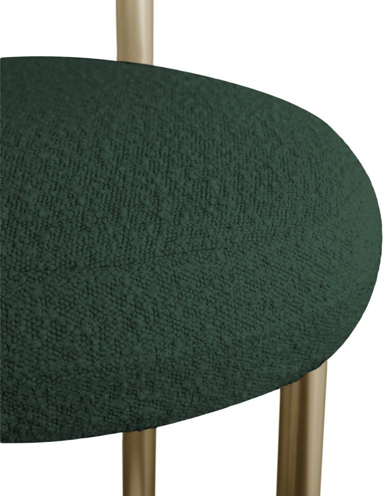 Bordeaux Upholstered Stool, Green, Boucle Fabric, Brushed Brass, Set of 2