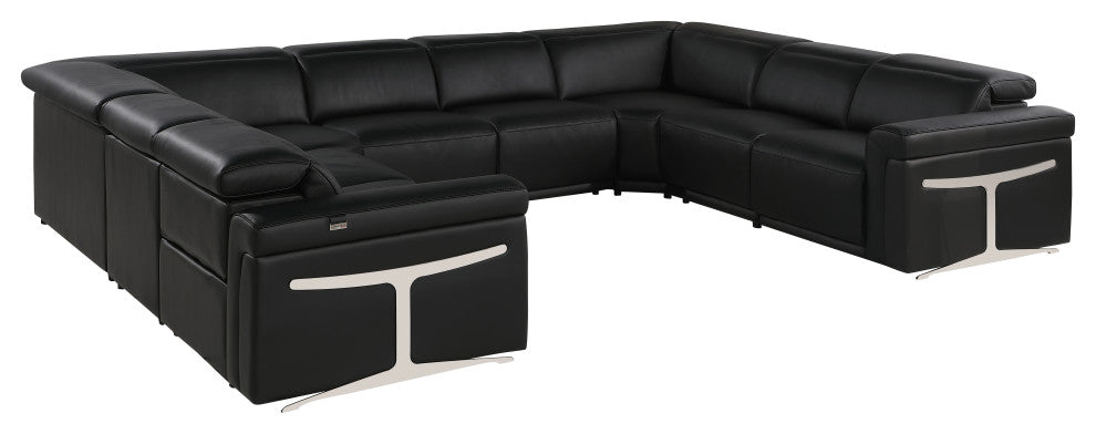GIOVANNI 8-Piece, 4-Power Reclining Italian Leather Sectional, Black