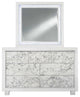 HomeRoots Modern White Mirror With Faux Marble Border Detail LED Lightning