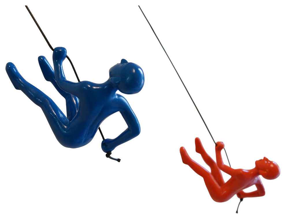 Blue and Orange Position #2 Climbing Man Wall Art, Set of 2
