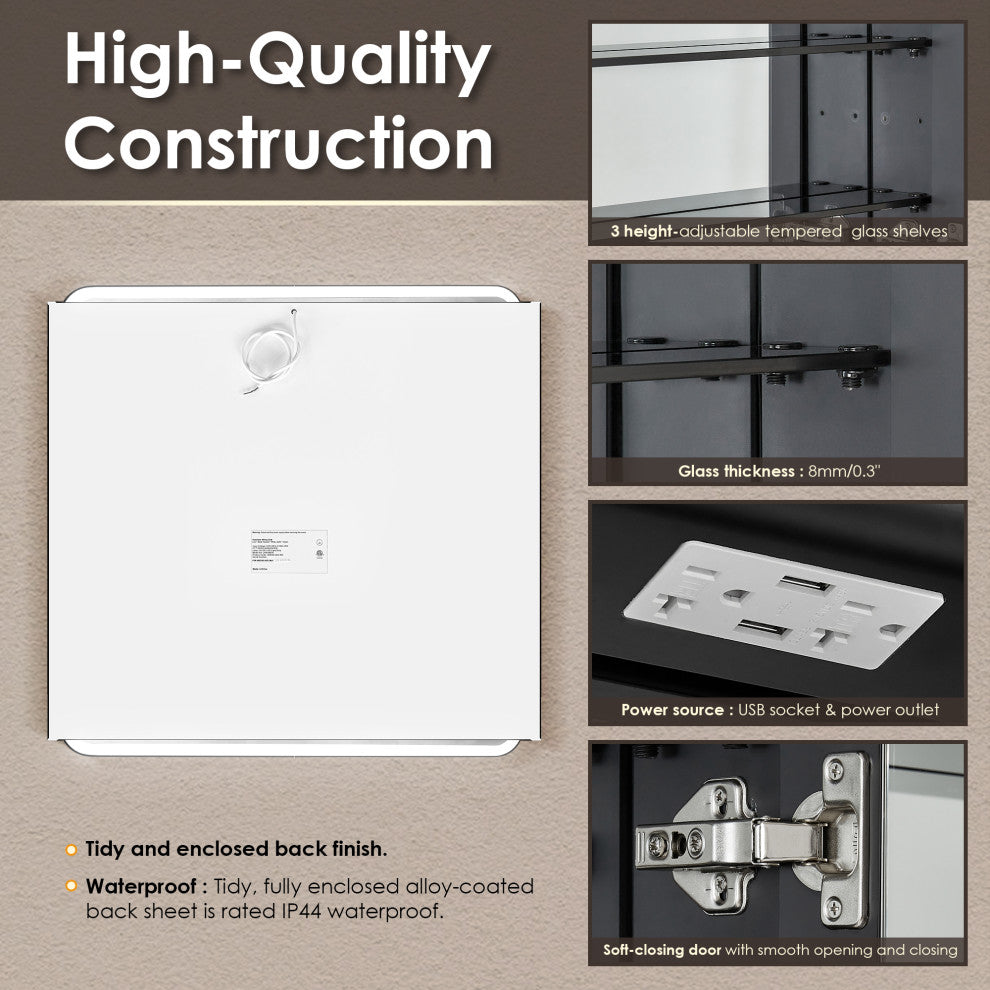 Ostaria Surface-Mount/Reccessed LED Lighted Bathroom Medicine Cabinet, 36"