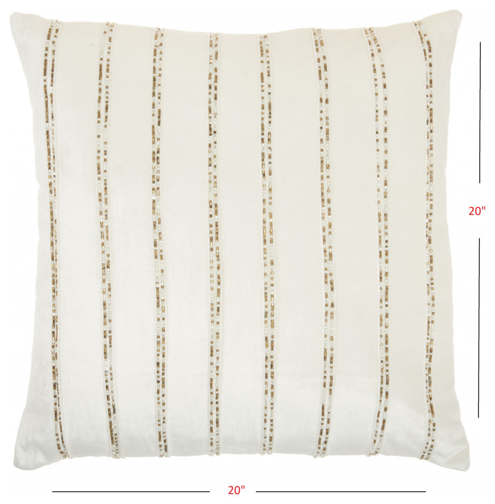 Glam Ivory And Gold Accent Throw Pillow With Beaded Details