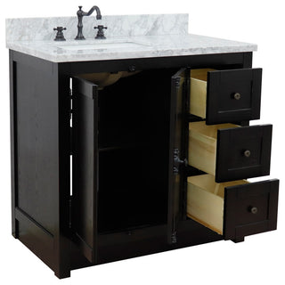 37" Vanity, Brown Ash With White Carrara Top, Left Doors/Left Rectangle Sink