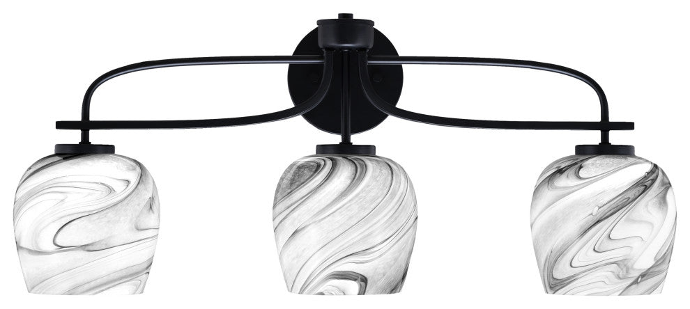 Cavella 3 Light Bath Bar, Matte Black Finish, 6" Onyx Swirl Glass