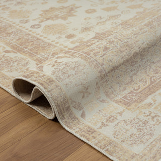 Ayla Beige Traditional Bordered Waterproof Area Rug, 7'10" X 9'10"