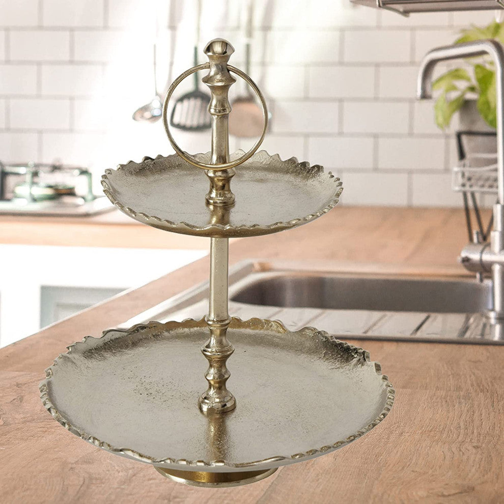 Grand Hotel 2 Tier Tray Round Stand, 11.75 Inches Tall