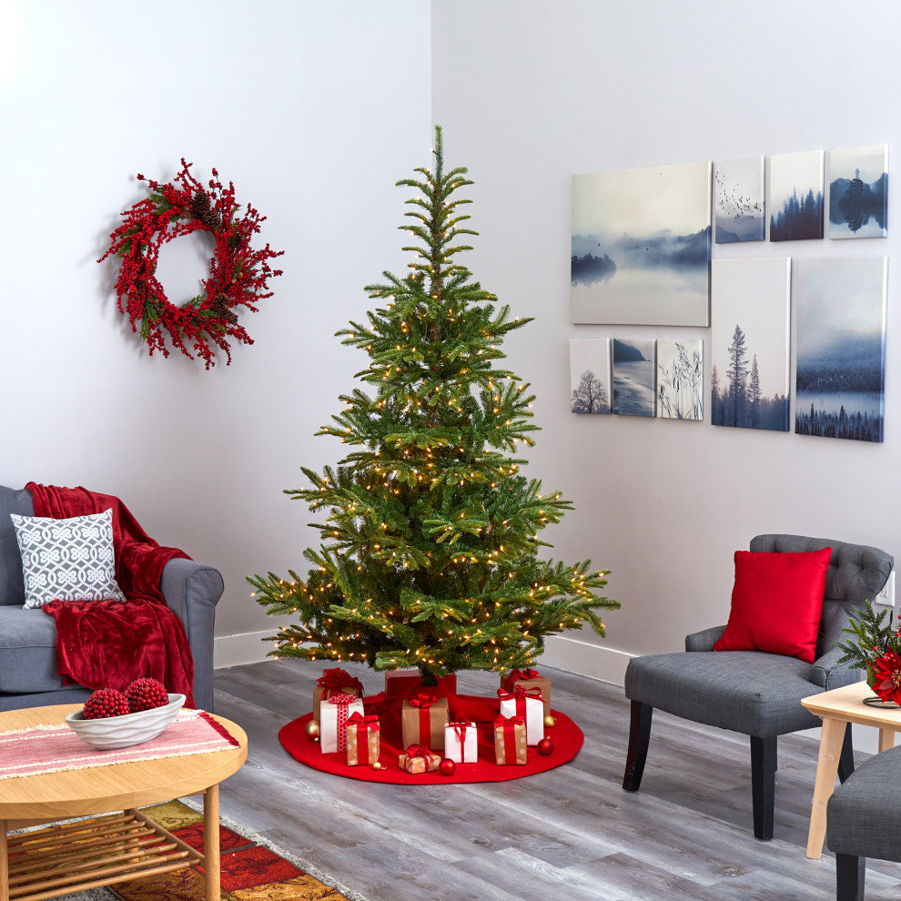 7.5' Layered Washington Spruce Faux Xmas Tree W/Lights & Bendable Branches