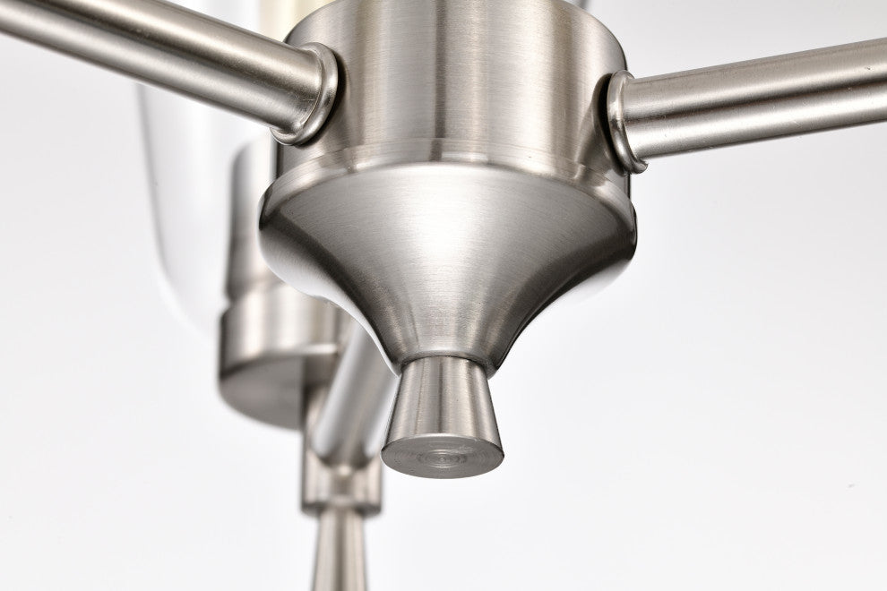 3-Light Brushed Nickel Modern Chandelier With Clear Cone Glass Shades