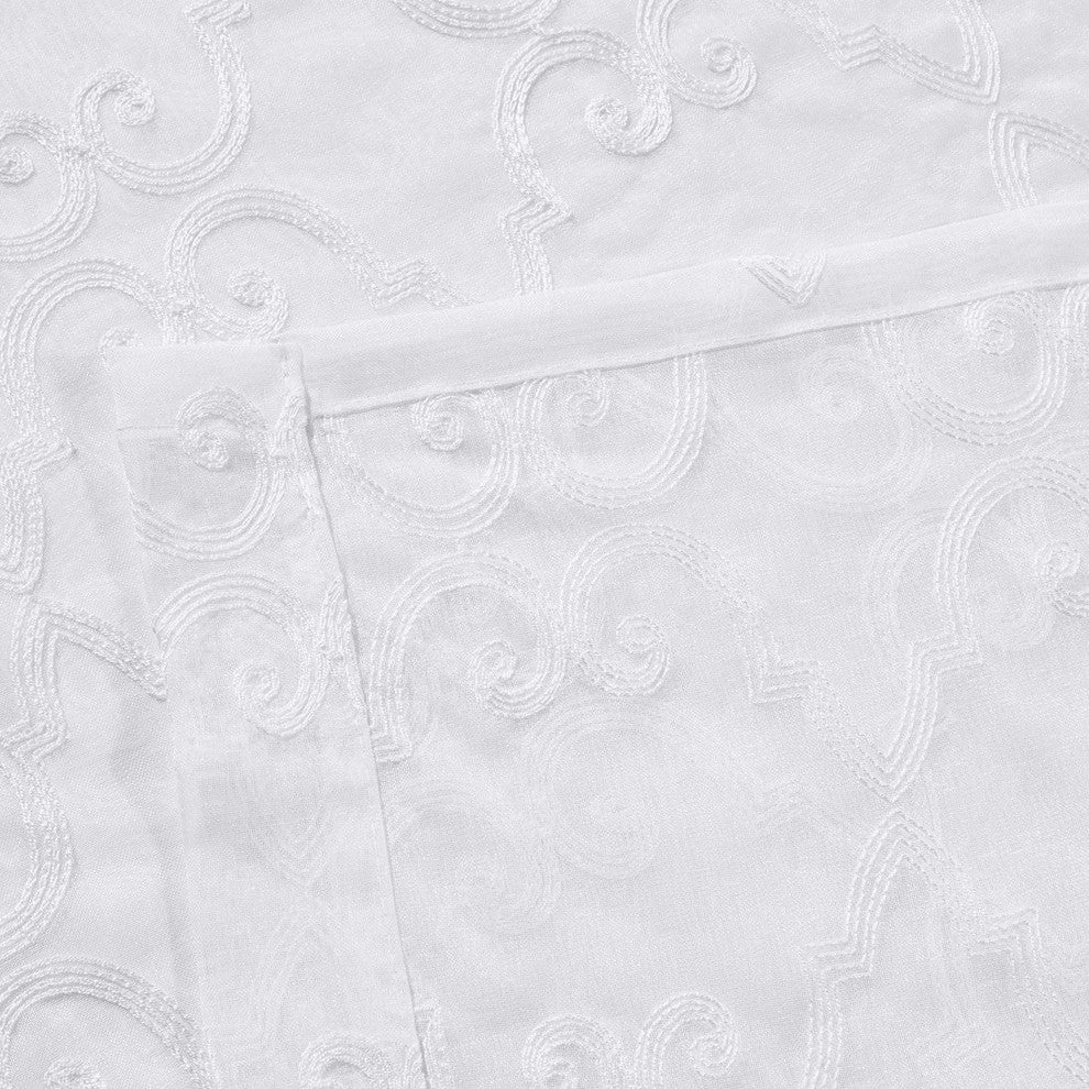 Melanie Grommet Embroidery Sheer Panels Pair, White, 108"x63"
