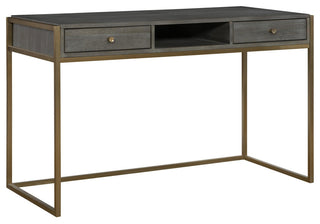 Uttermost 25201 Taja Acacia 2 Drawer Writing Desk - Brushed Brass / Light Gray