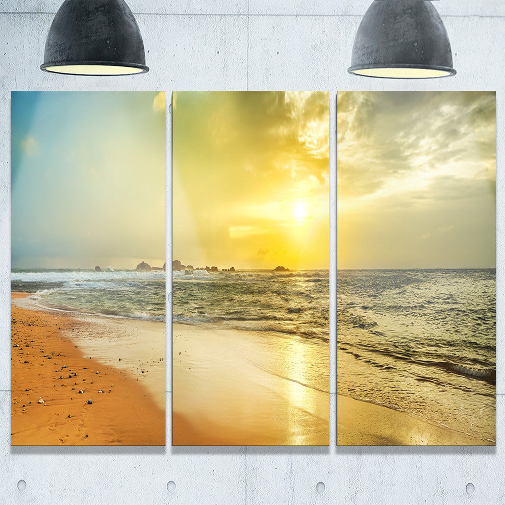 "Bright Yellow Sunset Beach Panorama" Metal Wall Art, 3 Panels, 36"x28"