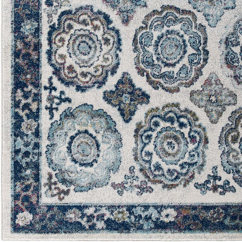 Transitional Distressed Vintage Floral Moroccan Trellis 8x10 Area Rug