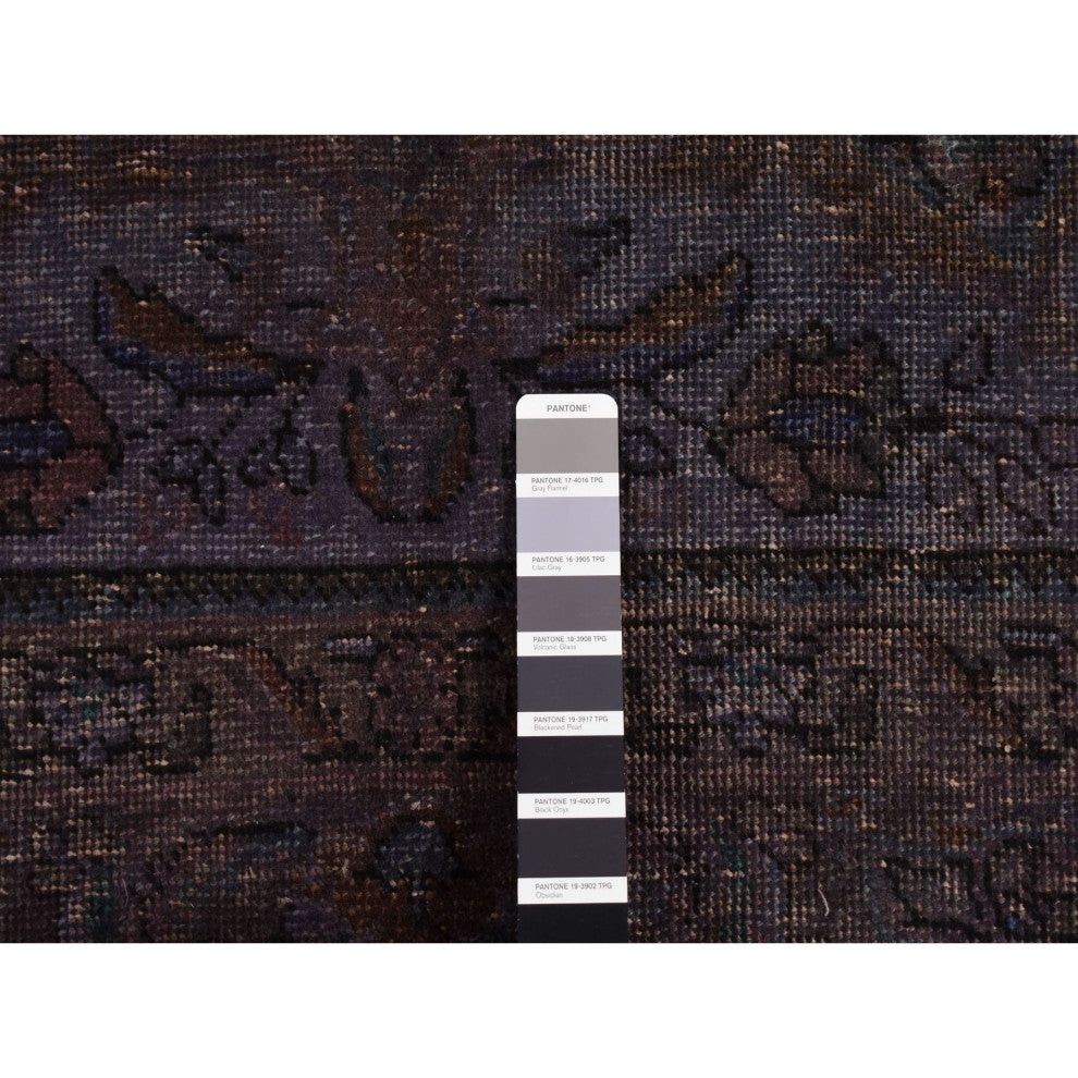 Purple Hand Knotted Overdyed Tabriz Pure Wool Oriental Rug, 4'10"x9'9"
