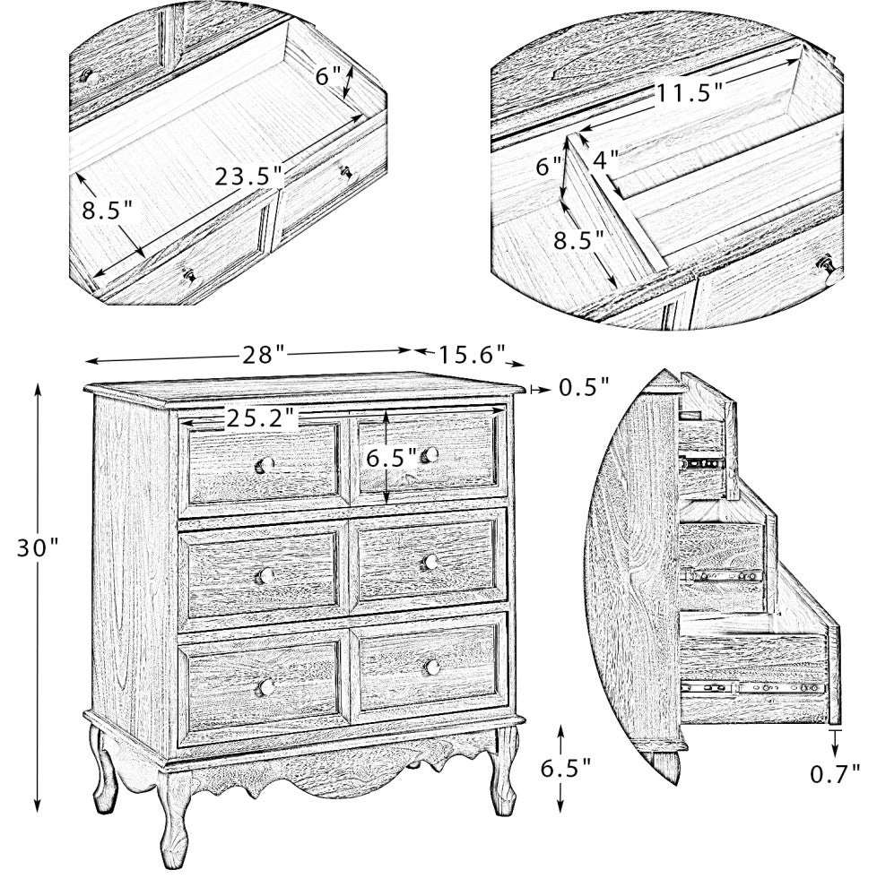 32" Tall 3-Drawer Nightstand Set of 2, Walnut