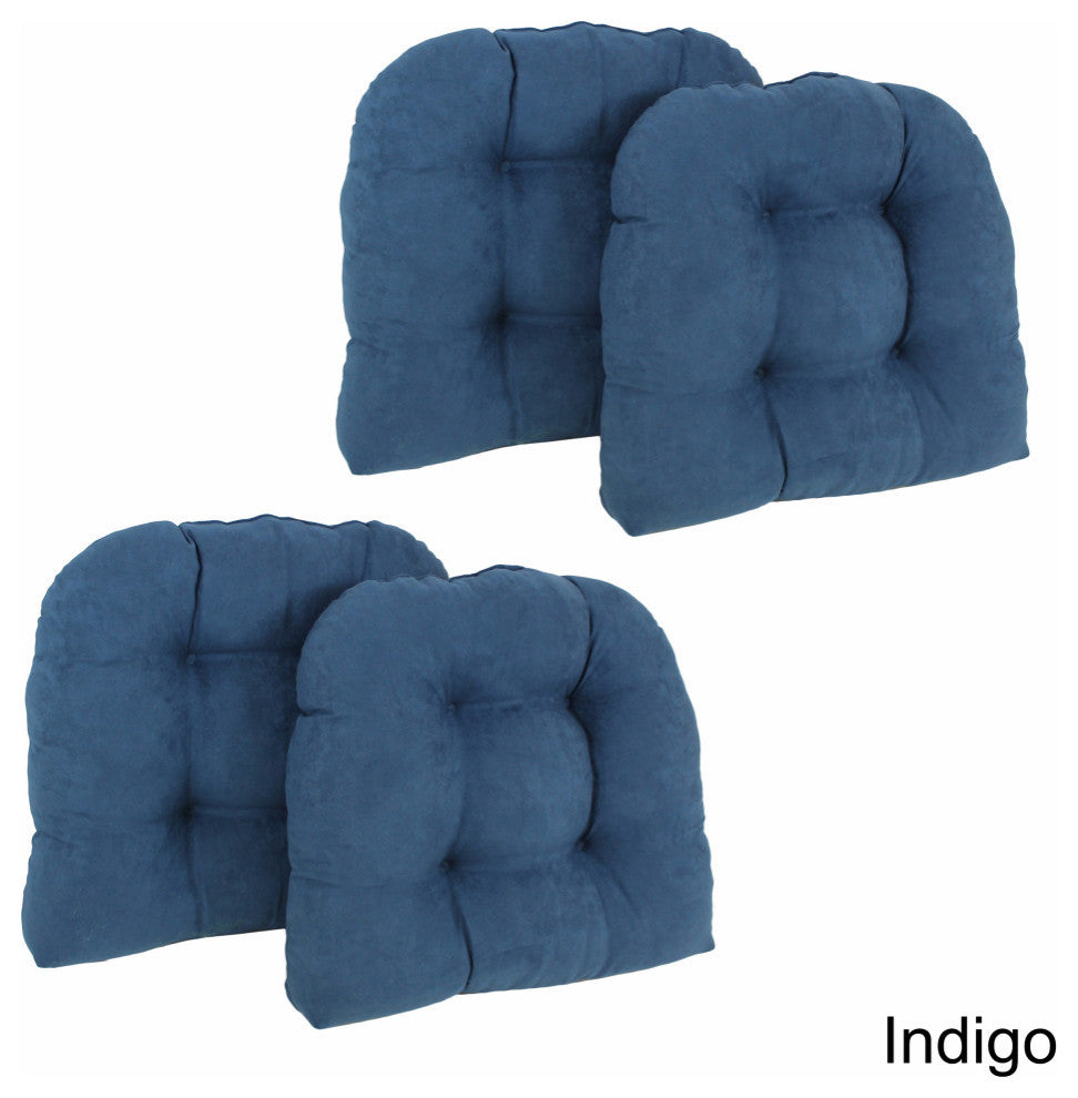 19" U-Shaped Micro Suede Tufted Dining Chair Cushions, Set of 4, Indigo