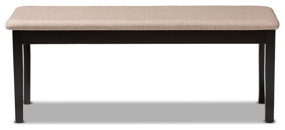 Bennington Transitional Sand Upholstered and Dark Brown Wood Dining Bench