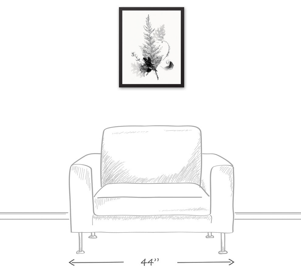 Black and White Transparent Fern 16x20 Black Framed Canvas