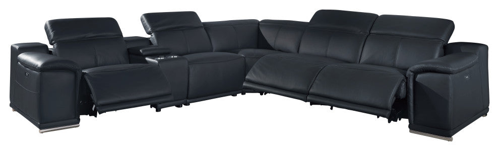 Federico 6-Piece L-Shaped Top Grain Italian Leather Sectional, Gray