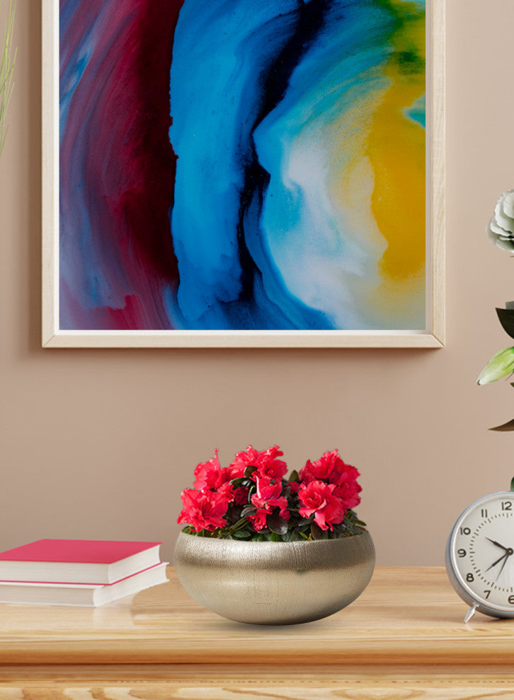 Gold-Brushed Textured Aluminum Decorative Bowl, 4"x8"