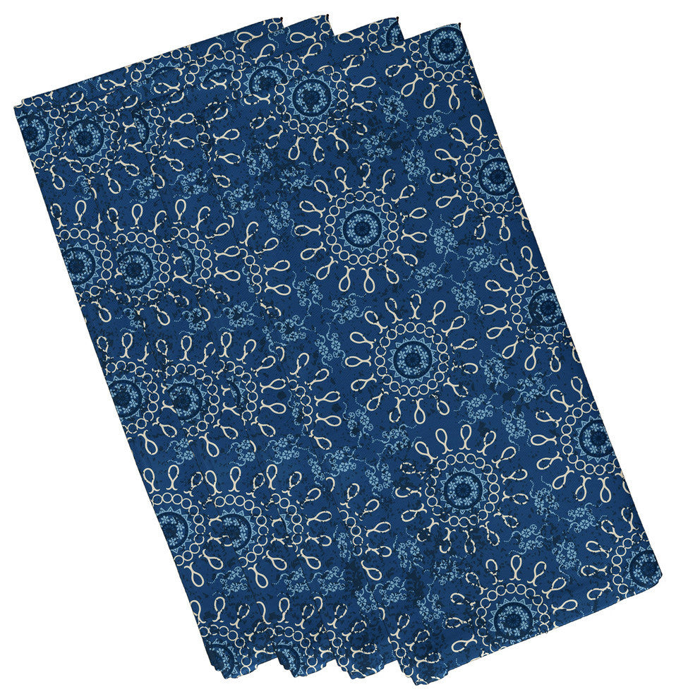 Sun Tile, Print Napkin, Set of 4, Blue