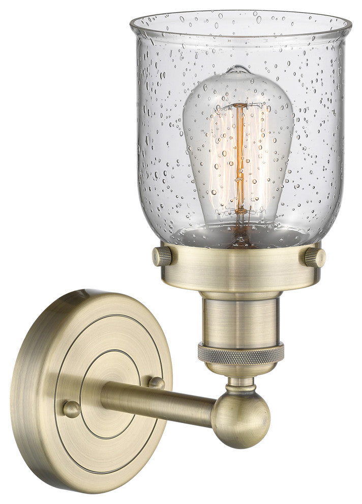 Small Bell 1-Light 7" Sconce, Antique Brass Finish, Seedy Shade