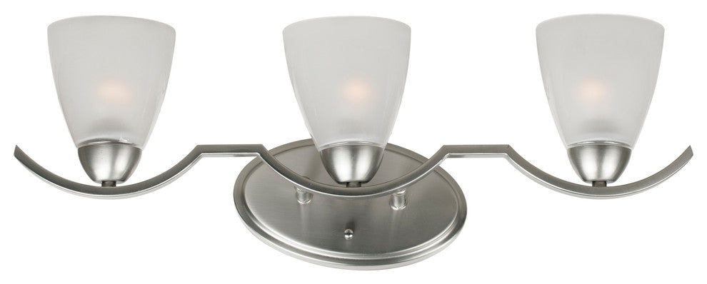 3 Light Bath Bracket, Brushed Nickel, Clear Outer & Sandblast Inner Glass