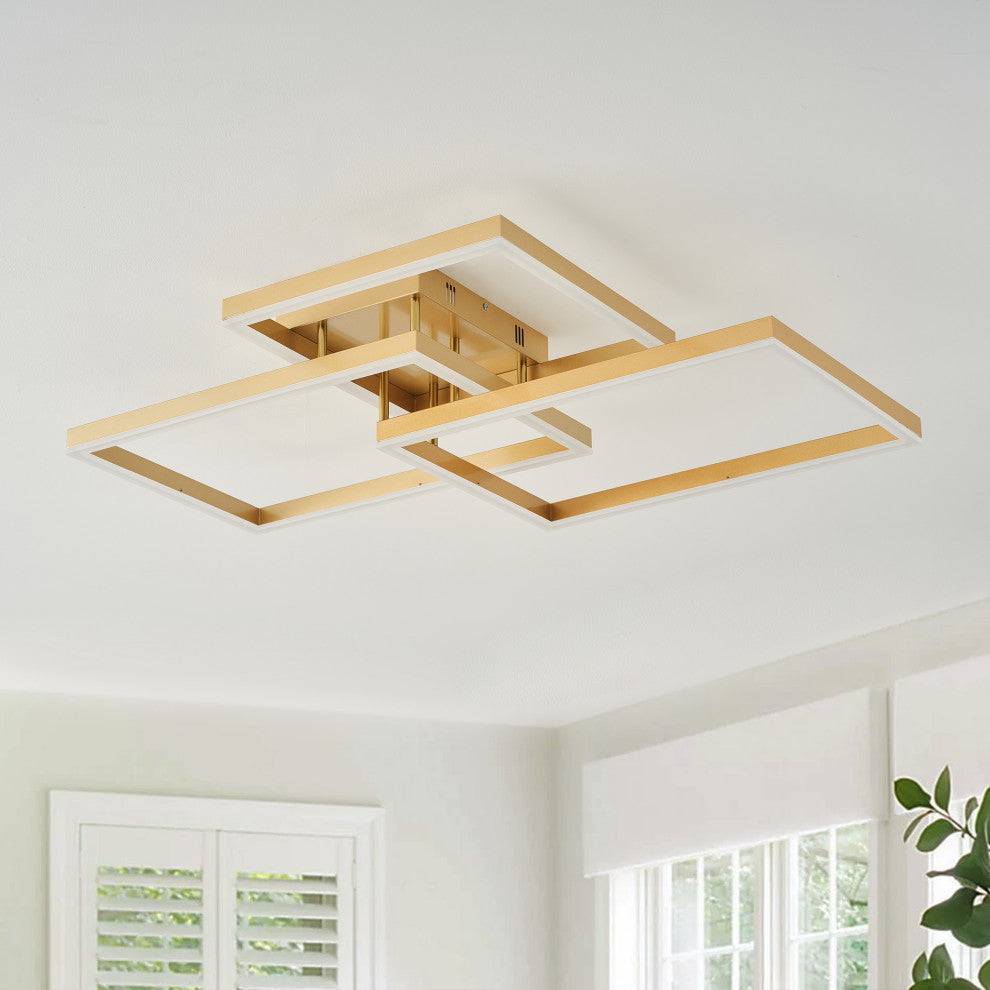 Classic 3-Rectangle Dimmable LED Semi Flush Mount Ceiling Light