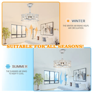 20" Distressed White Ceiling Fan, Metal Caged Fan Light w Remote