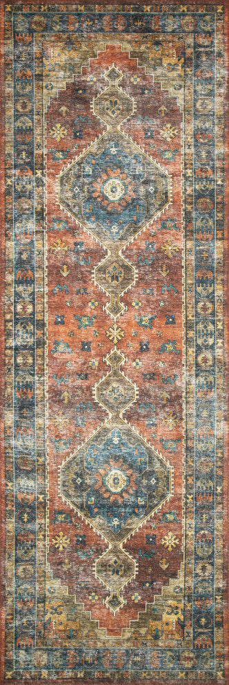 Rust Blue Printed Polyester Skye Area Rug by Loloi II, 6'-0" X 9'-0"