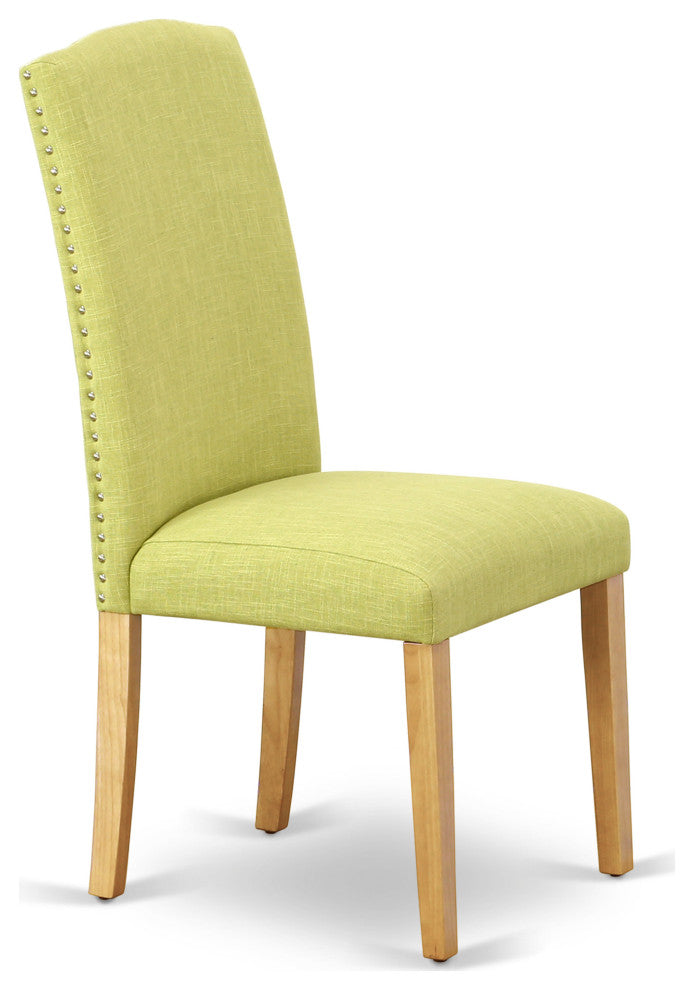 5Pc Square 36" Table And Four Parson Chair, Oak Leg And Linen Fabric Limelight