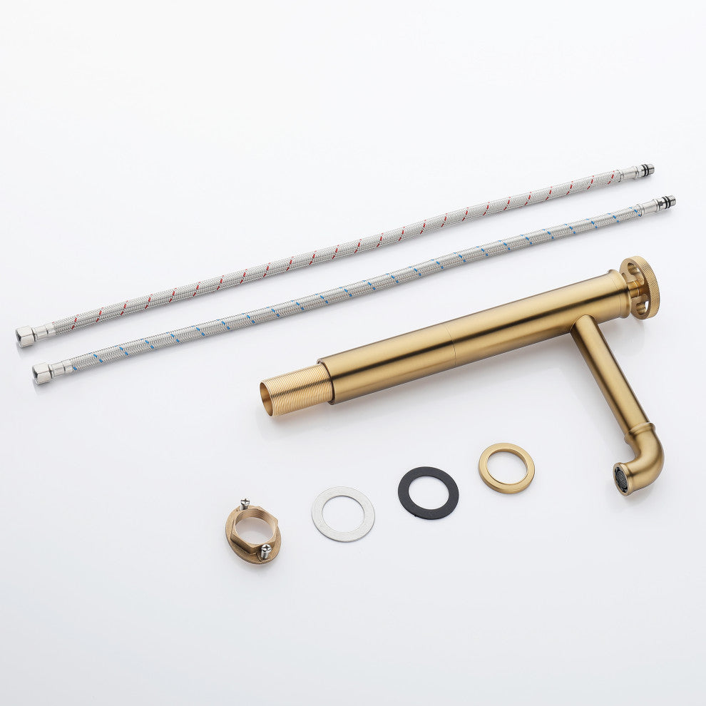 Deck Mounted Single Hole Bathroom Sink Faucet, Brushed Gold