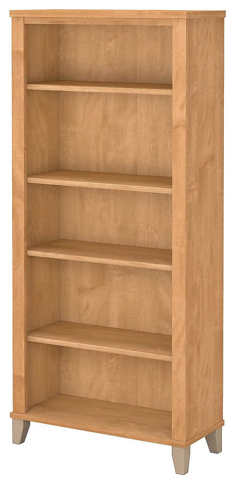 Transitional Bookcase, Tall Design With 5 Spacious Open Shelves, Maple Cross