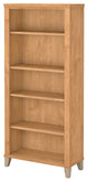 Transitional Bookcase, Tall Design With 5 Spacious Open Shelves, Maple Cross