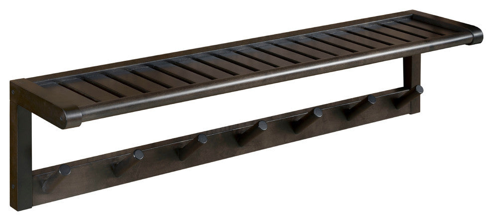 Abingdon Solid Birch Wood Large Peg Rack With Shelf, Espresso