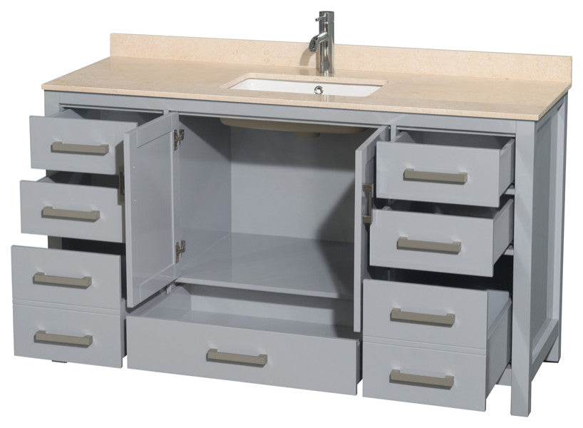 Wyndham WCS141460SGYIVUNSMXX 60 inch Vanity in Gray with Ivory Marble and Square