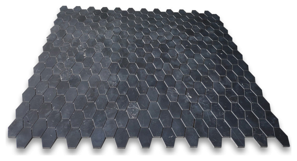 Nero Marquina Black Marble 1-1/4x3 Elongated Hexagon Mosaic Tile Honed, 1 sheet
