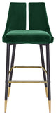 Sleek Velvet Upholstered Bar Stools With Matte Black Metal Legs, Set of 2, Green