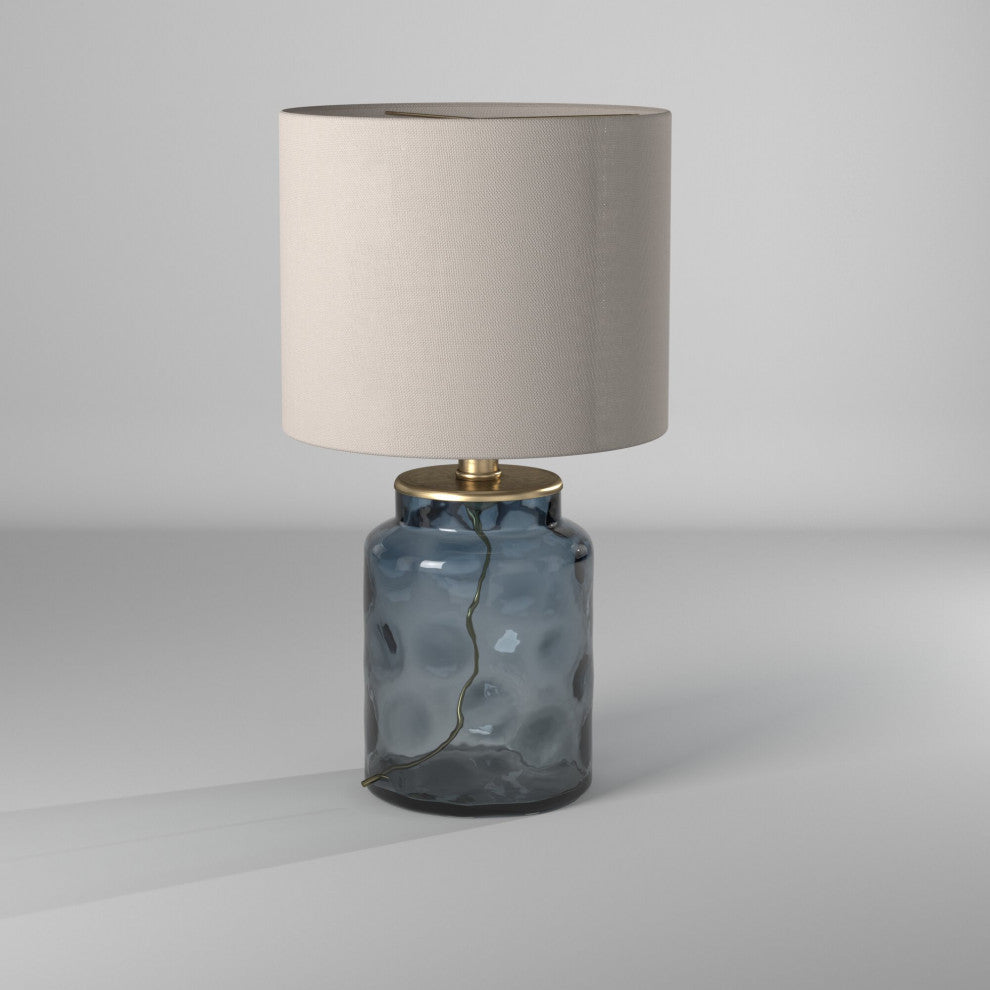 Blue Glass Accent Lamp with White Hardback UNO Shade