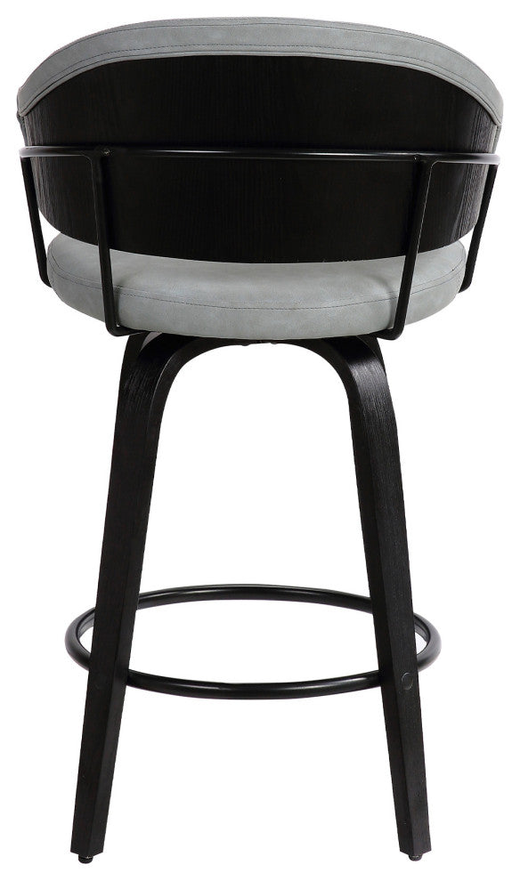 26" Dark Gray Faux Leather Black Wood Swivel Bar Stool