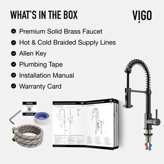 VIGO Edison 19" H Single Handle Pull-Down Sprayer Kitchen Faucet, Graphite Black, No Sensor, Without Extras