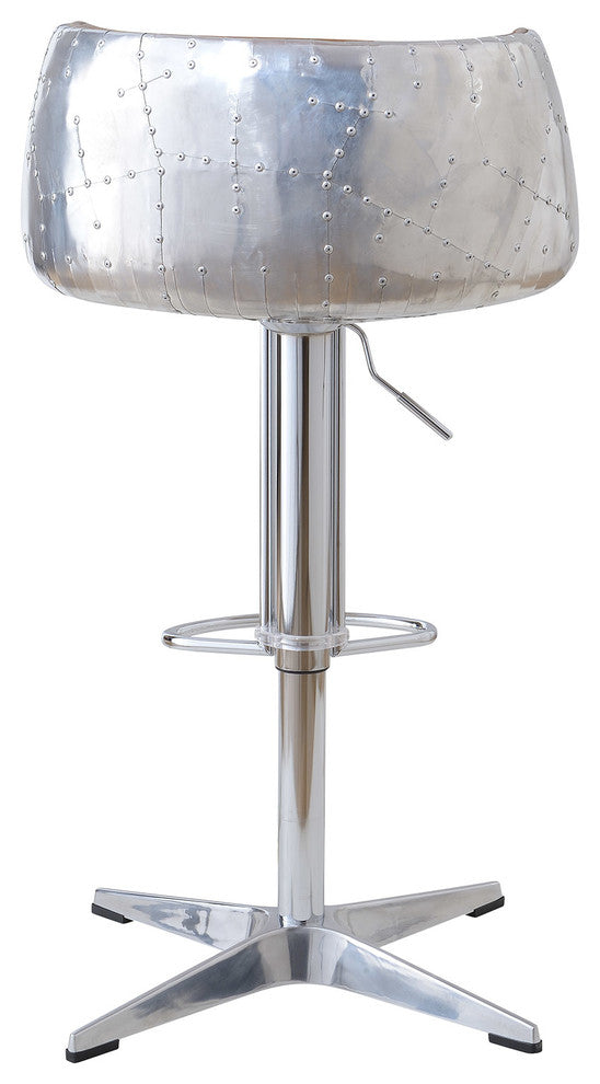 Aviator Adjustable Height Bar Stool, Leather and Metal