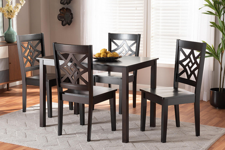 Isidro Modern Contemporary 5-Piece Dining Set, Dark Brown